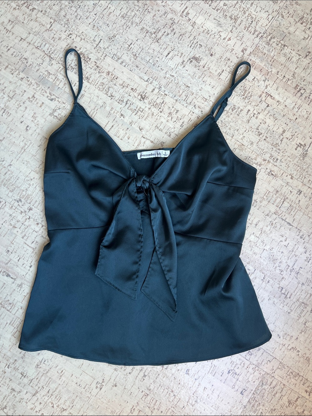 Abercrombie & Fitch Satin Tie Front Cami Peplum Top Size Small Forest green
